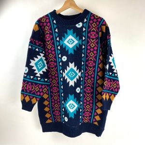 Vintage 80’s Clifton Place Southwest Oversized Sweater in Navy